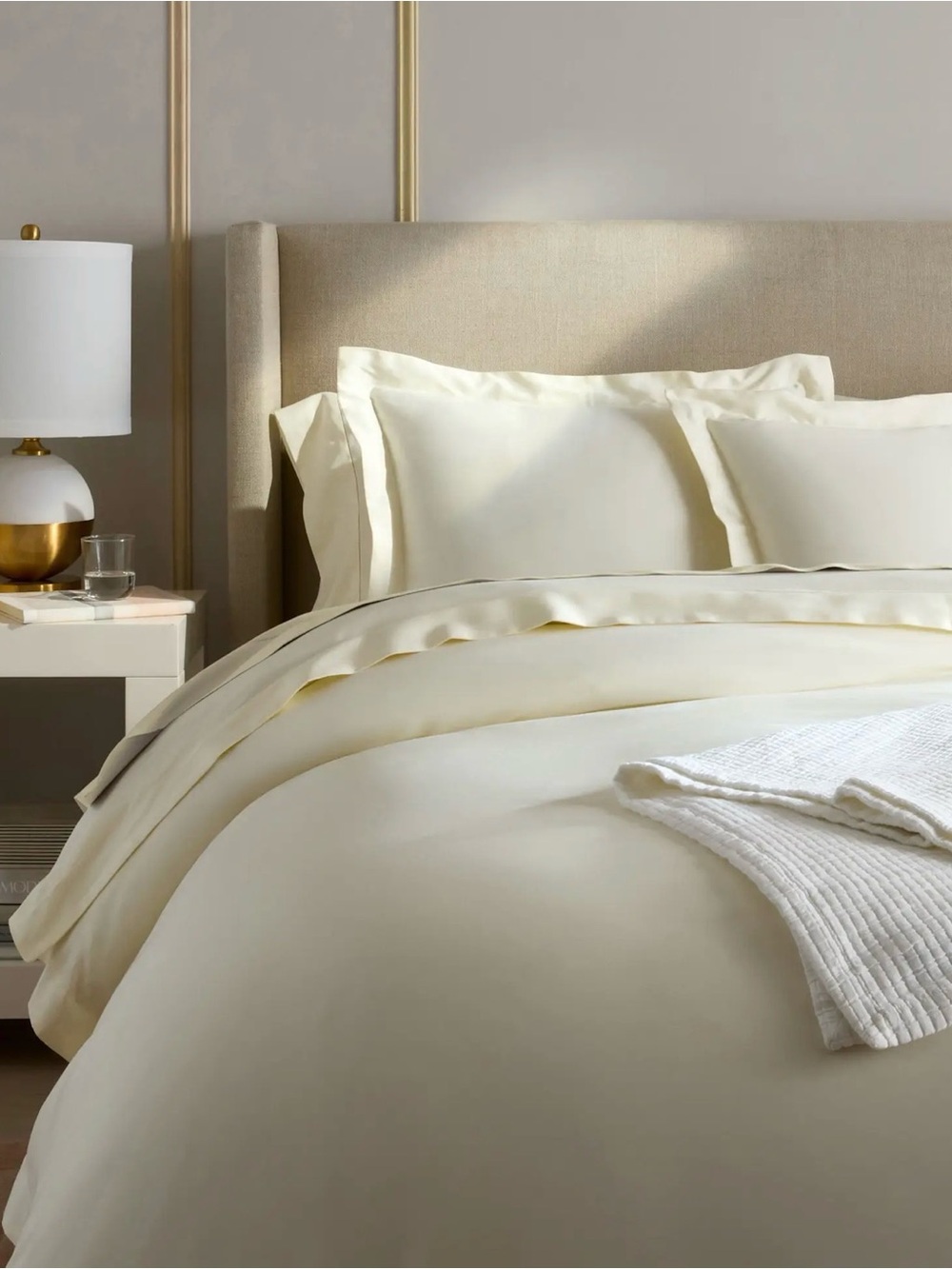 NWOT Quince Luxury Giza Cotton Sateen Embellished Duvet Set - Ivory Full/Queen